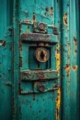 Rusted Metal Door with Keyhole and Peeling Paint