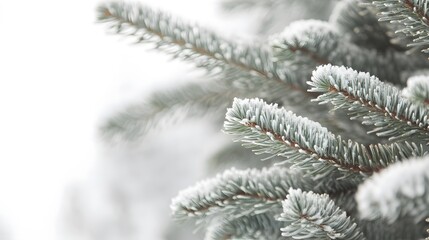 Close-up of Snow-Covered Pine Tree Branch