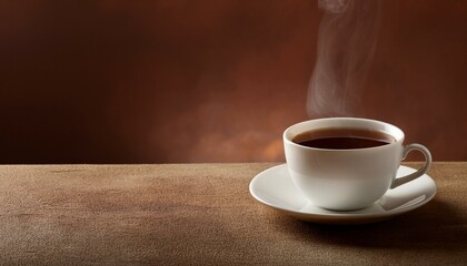 Obraz premium A minimalist composition featuring a white coffee cup filled with black coffee, placed in th
