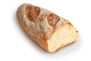 Mezzo filone, pane fresco italiano isolato su fondo bianco 