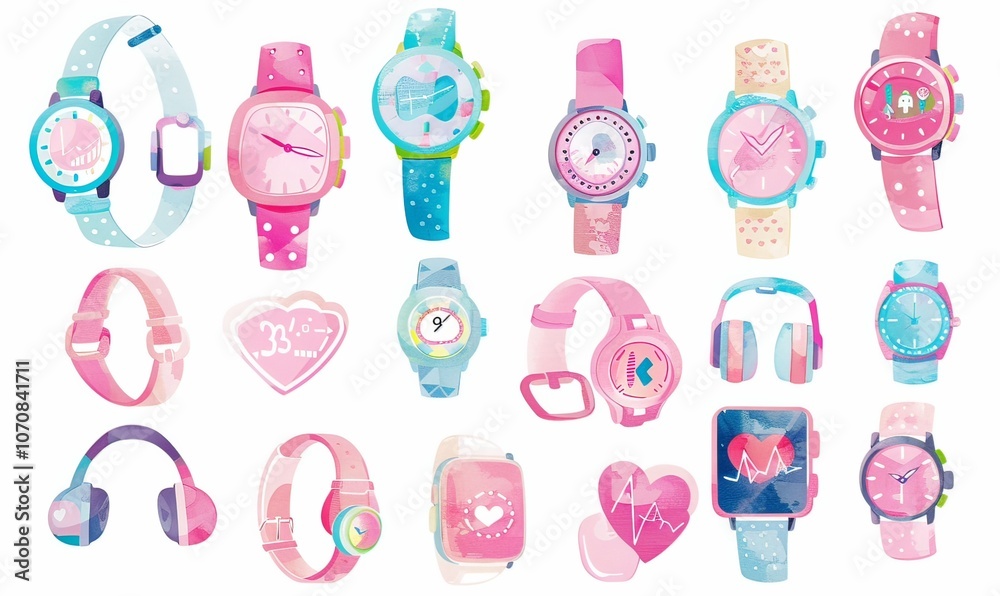 Wall mural this artwork showcases a diverse array of wearable technology devices designed to enhance health and