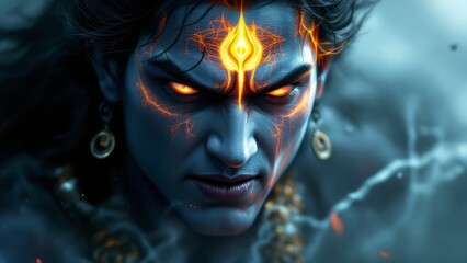 Mythical Warrior With Glowing Eyes and Intricate Tattoos