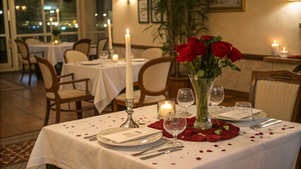 restaurant setting for a romantic dinner