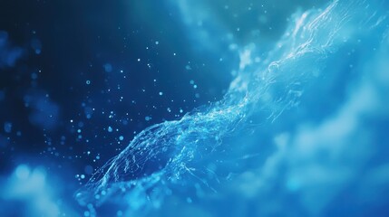 Fototapeta premium A vibrant blue underwater scene showcasing splashes and droplets of water, creating a mesmerizing abstract background.