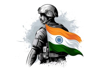 Indian Army Day Honor Illustration with Soldier and National Flag