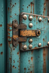Rusty Metal Hinge Detail with Rivets and Peeling Paint