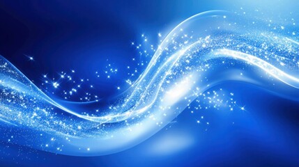 An abstract illustration featuring a flowing blue wave with sparkling glitter effects. The visual creates a serene and creative atmosphere.