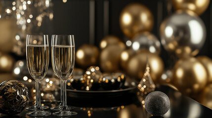 Elegant Champagne Glasses with Golden Decorations for a Luxury Celebration