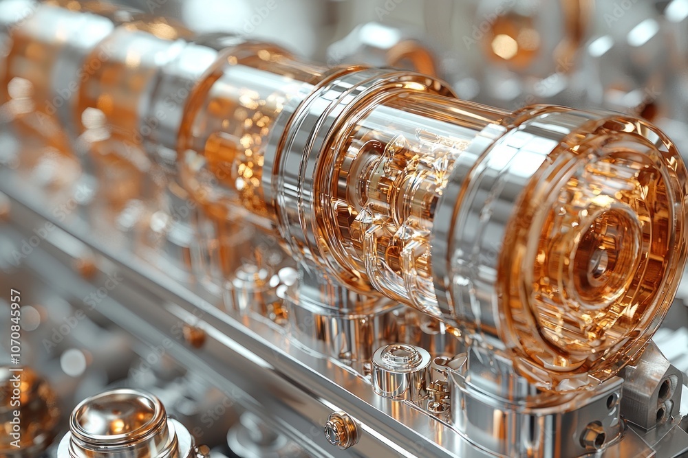 Poster close-up of a polished metal object with transparent gears