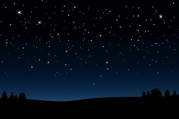 Calm night sky composition featuring silhouettes of the moon and twinkling stars in white and gold