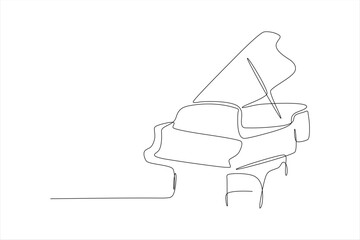 A minimalist line drawing of a grand piano, emphasizing elegance and simplicity.