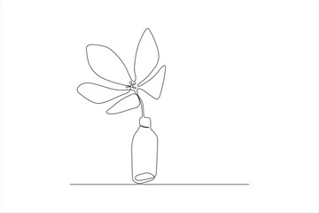 A minimalist line drawing of a flower in a bottle on a simple background.