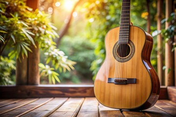 Elegant Still Life of a Classical Guitar with Natural Lighting and Soft Background for Music-Themed Projects and Creative Designs