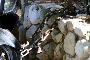 Strong iron steel chain close up.