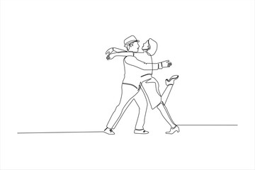 A couple dancing in a stylized, continuous line drawing, expressing joy and connection.
