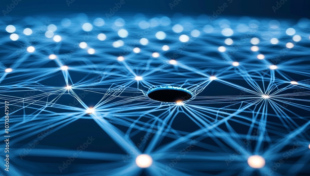 Poster a dynamic digital artwork featuring an abstract representation of data flow through the online netwo