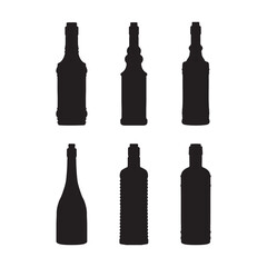 Vintage Glass Bottles with Corks Silhouette Vector Illustration