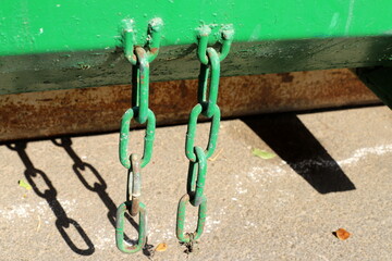 Strong iron steel chain close up.