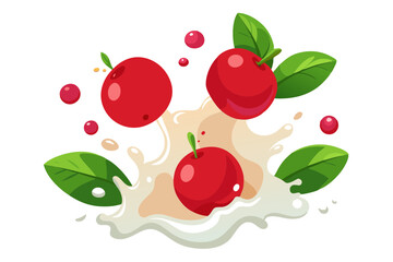 Cranberries in Juice and Milk Splash High-Quality Realistic Vector Set