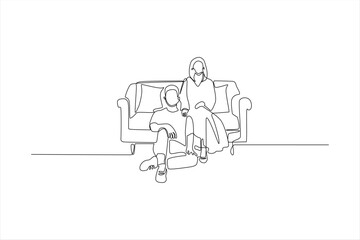 A continuous line drawing of a couple sitting on a couch, conveying intimacy and connection.