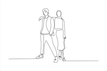 A minimalist line drawing of a couple standing together in a casual pose.