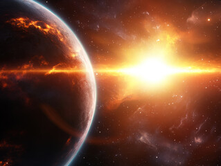 Obraz premium A distant exoplanet orbiting a bright star, as seen through a powerful space telescope.