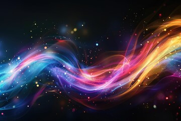 Fototapeta premium Abstract colorful light waves with sparkling particles on a dark background