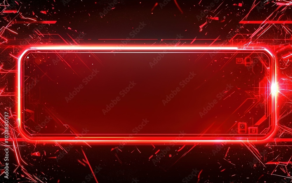 Poster vibrant red glow of digital neon lights with abstract tech patterns against a dark background creati