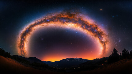 Naklejka premium A vibrant view of the Milky Way galaxy stretching across the night sky, filled with countless stars.