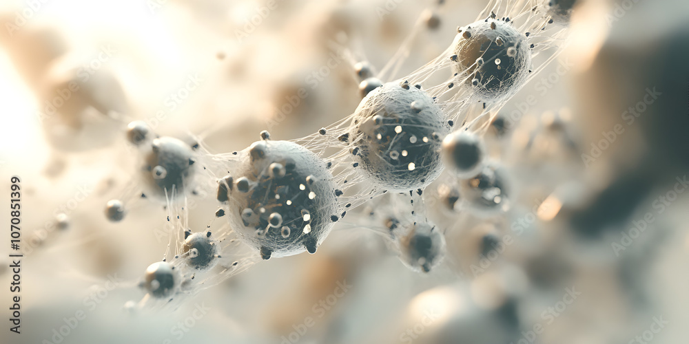 Poster interconnectedness: a mesmerizing abstract image depicting a network of spherical objects linked tog