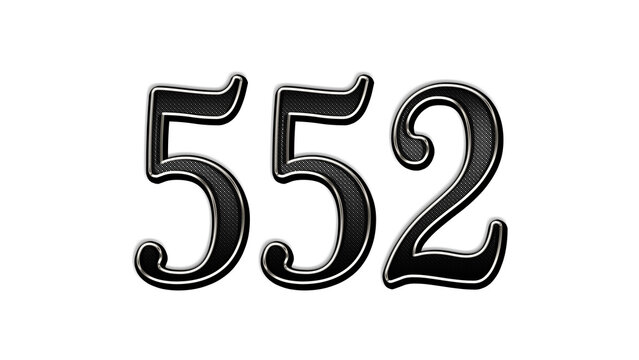 black metal 3d design of number 552 on white background.