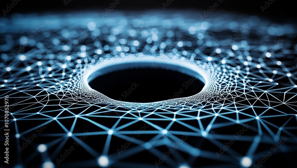 Poster a dynamic digital artwork featuring an abstract representation of data flow through the online netwo
