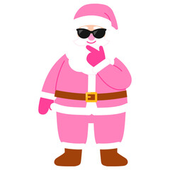 chubby santa claus in pink costume wearing sunglasses illustration