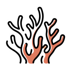 Obraz premium A drawing of a coral reef with a few red and white lines. The coral reef is full of life and is a beautiful and vibrant scene