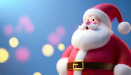 Santa Claus smiling on a blue background with bokeh, Christmas Eve in December, 3D clay