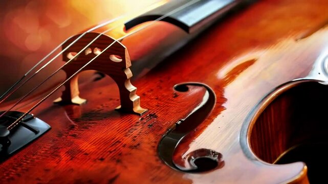 A beautiful violin with a gold bridge and a black fingerboard. The violin is a beautiful instrument that is often used in classical music