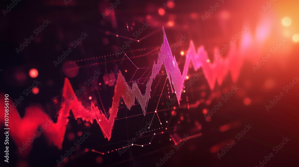 Poster red digital line graph on dark background.