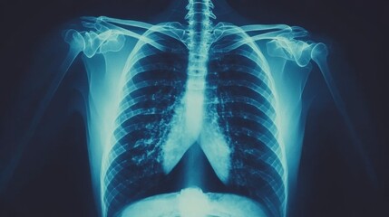 Medical chest X-ray image showing detailed anatomy of lungs and heart, essential diagnostic tool for detecting respiratory and cardiovascular conditions.
