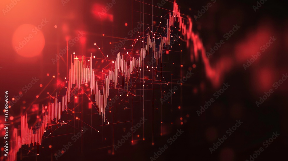 Poster Red digital line graph on dark background.