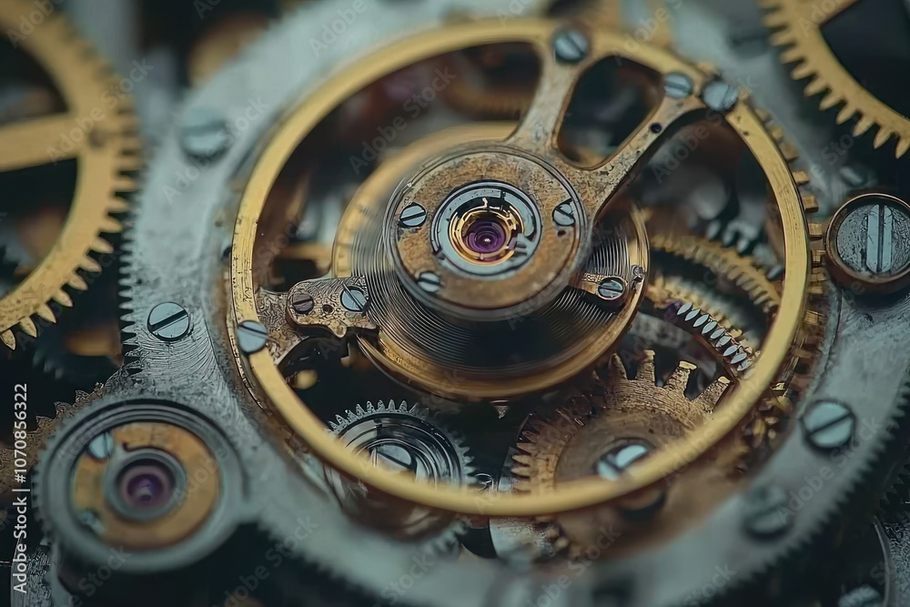 Poster Close-up of intricate clockwork mechanism with gears and cogs.