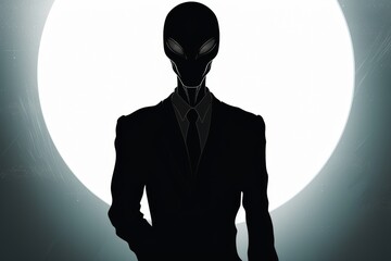 Mysterious alien silhouette against a stark white background, evoking intrigue and curiosity