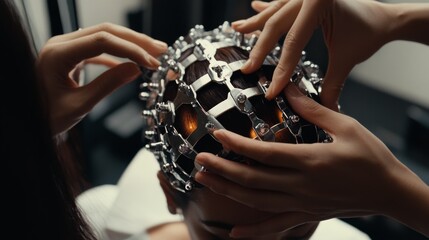 Advanced neurological testing equipment in clinical setting. Precision tools for brain function assessment, medical diagnostics, and patient care.
