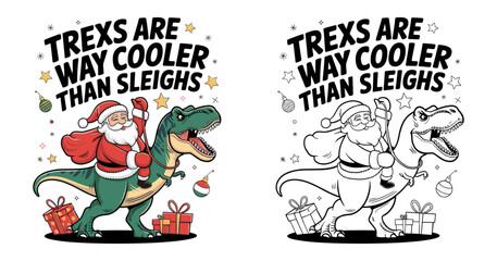 Funny santa t-rex Christmas vector t-shirt design