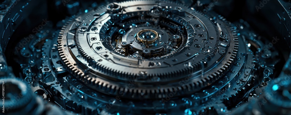 Poster Close-up of Complex Metallic Gears and Cogs
