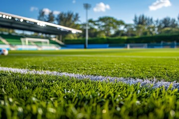 Well-kept lawn of a soccer stadium, showcasing the quality of the playing surface