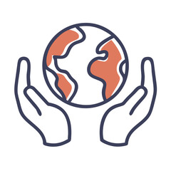 A drawing of two hands holding a globe. The globe is orange and white. The drawing conveys the idea of protecting the earth and the importance of taking care of our planet