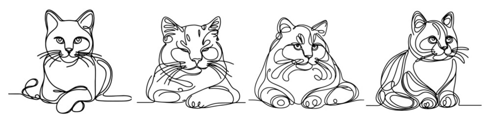 cat monoline vector, oneline line art style
