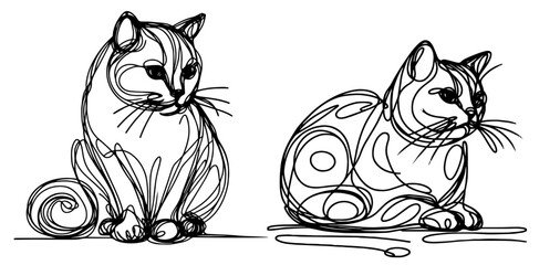 cat monoline vector, oneline line art style