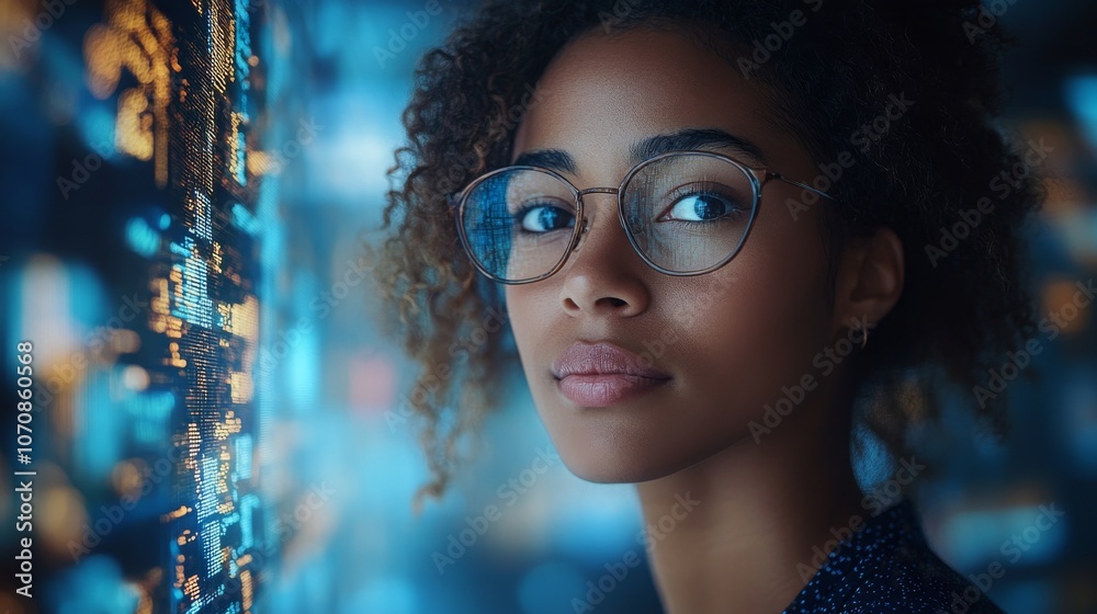 Poster ai productivity assistant engages user with real-time data visualization in a modern workspace