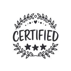 A black and white image of a circle with three stars and leaves surrounding it. The circle is labeled 